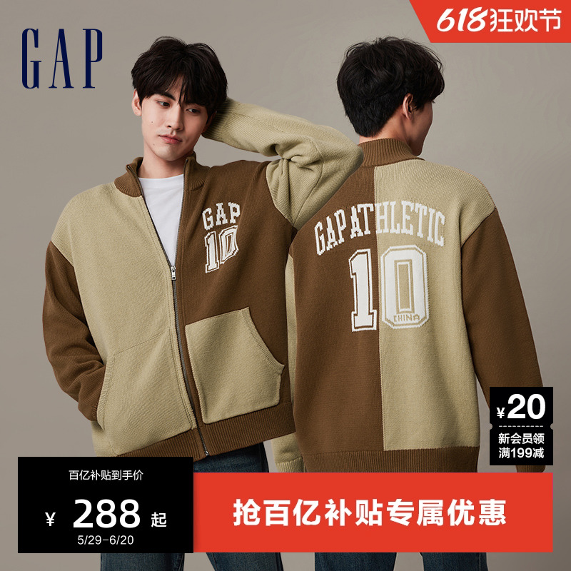 Gap男女装春秋LOGO撞色立领毛