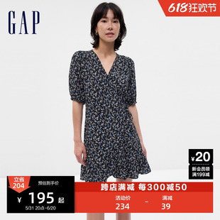 Gap女装春季V领小清新碎花修身连衣裙高级法式洋气休闲裙739151