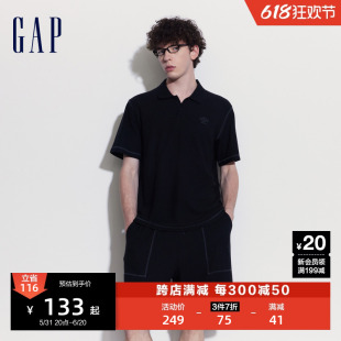 Gap男装2024夏季新款华夫格肌理polo衫时尚简约短袖上衣463260