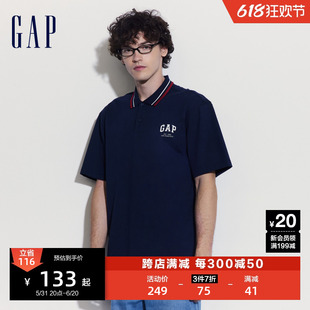 Gap男女装2024夏季新款logo撞色翻领短袖T恤运动通勤polo衫465661