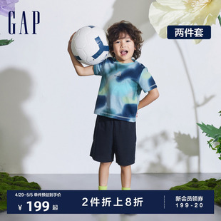 Gap男幼童2024春夏新款纯棉扎染小熊短袖T恤短裤运动套装890257