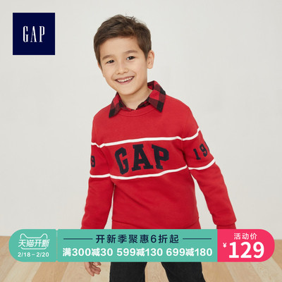 Gap男童抓绒圆领打底卫衣441312 2019新款中大童上衣儿童运