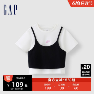 Gap女装2024夏季新款纯棉刺绣logo可拆卸吊带短袖T恤上衣873959