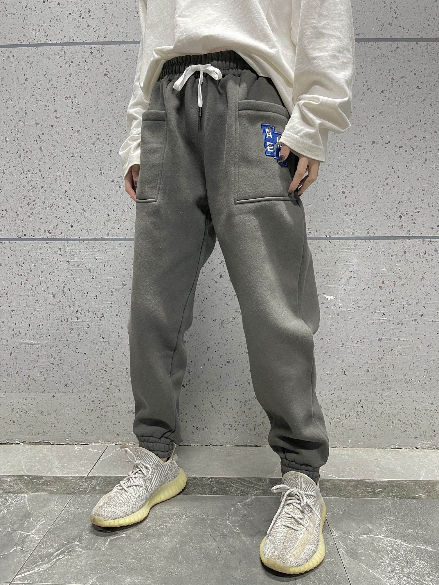 ader error 冬季新款碎裂刺绣字母大口袋加绒卫裤情侣款宽松风