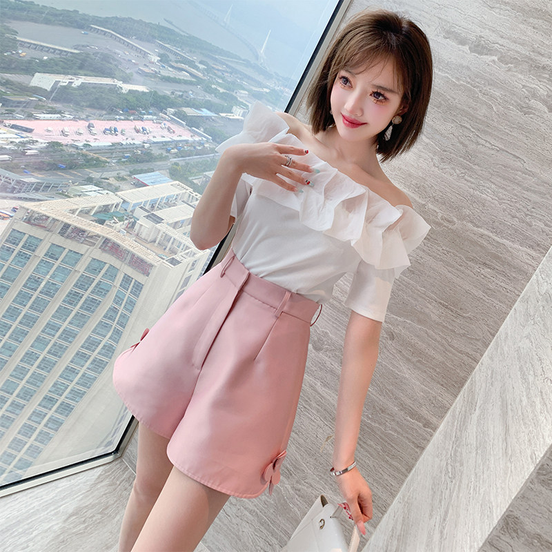 一字肩t恤女夏款