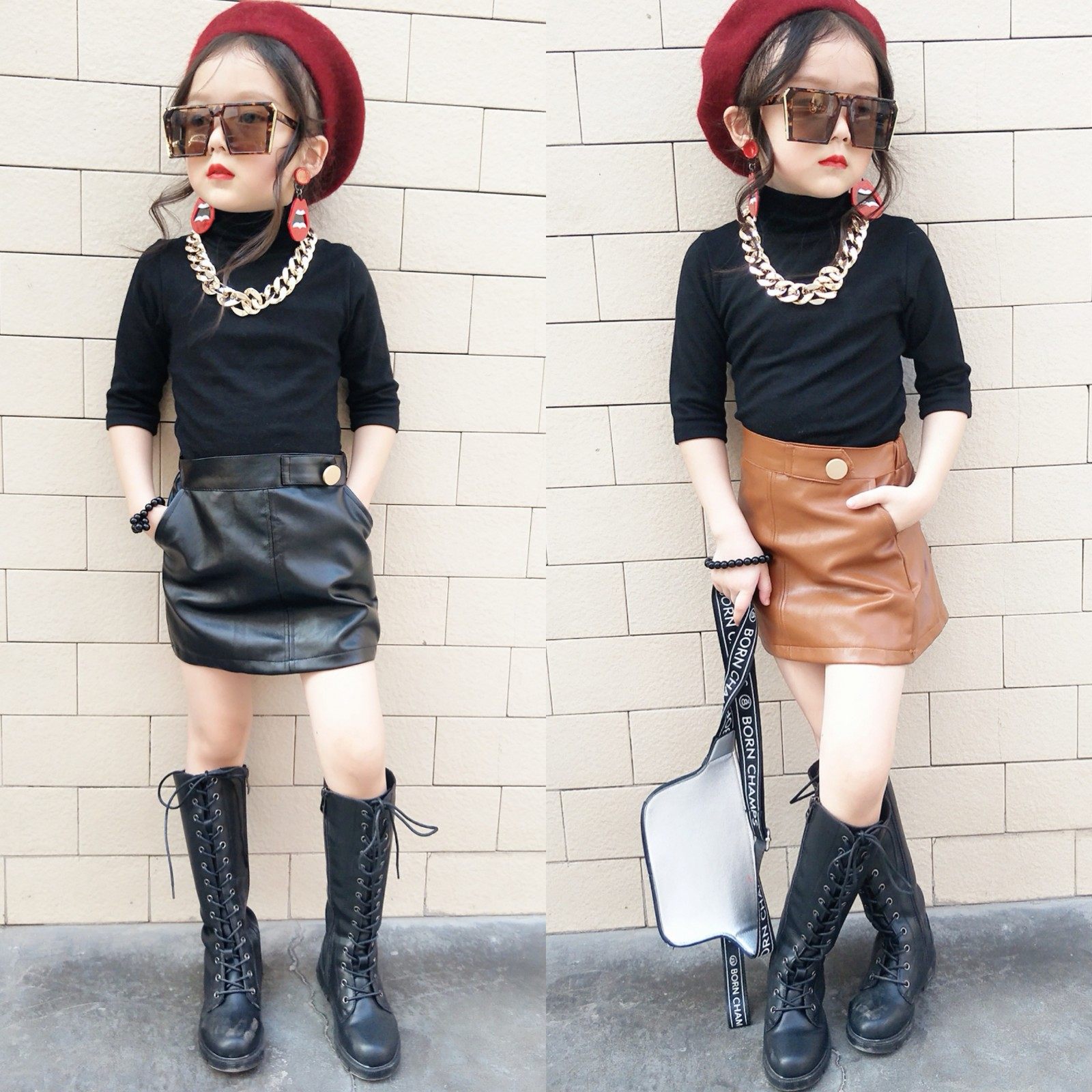 儿童皮裙半身裙短裙