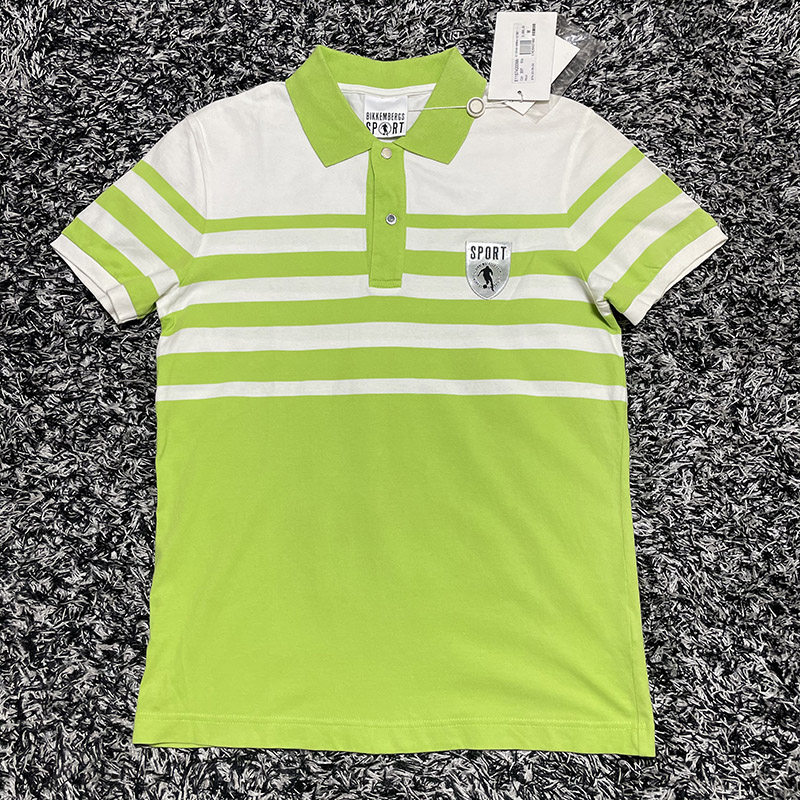 潮牌六君子bikkembergs毕盖帕克男士嫩绿色条纹短袖休闲polo衫