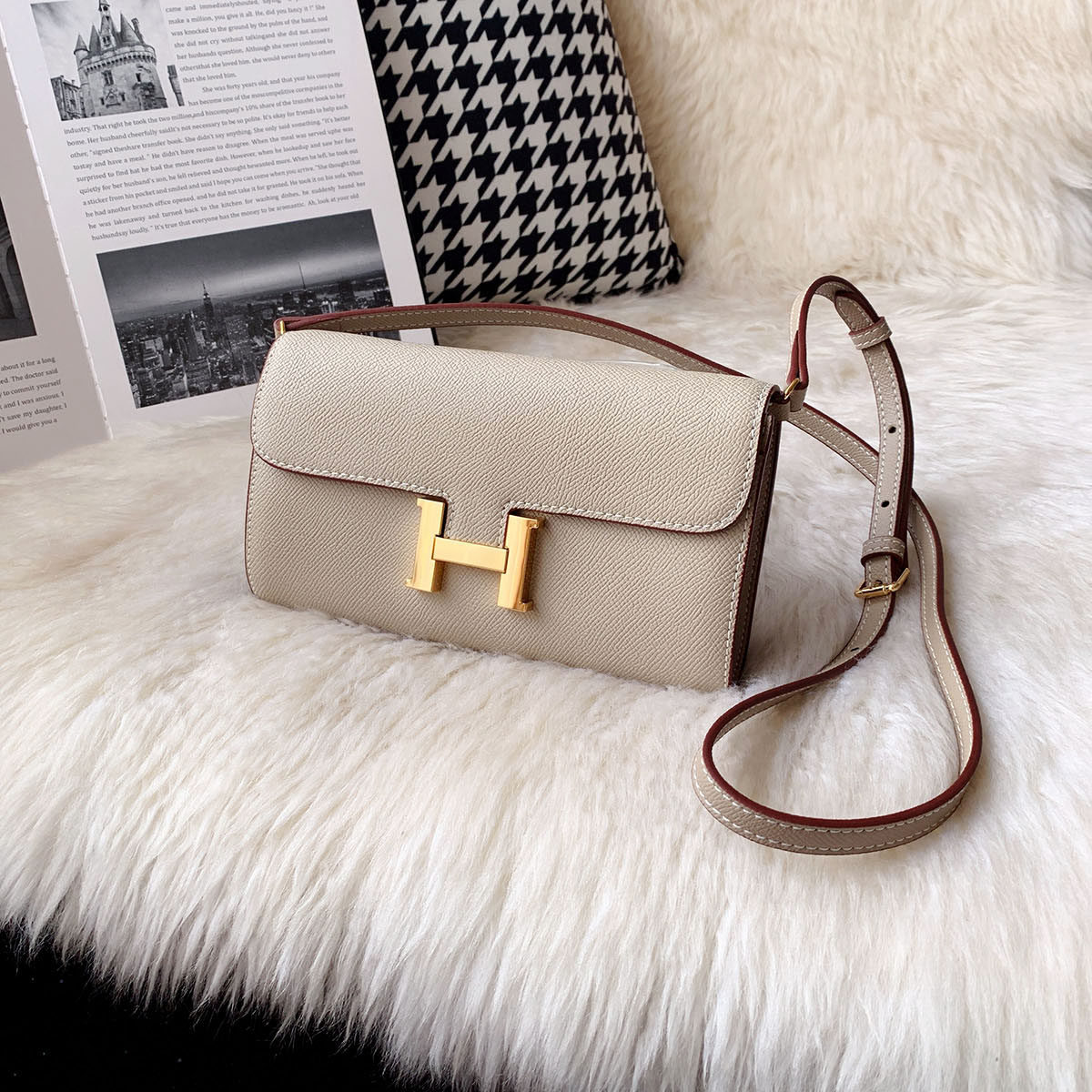 h包康康包mini小包h家钱包女斜挎h扣包灰色包包手拿包女h扣康康包