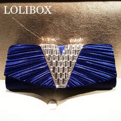 LOLIBOX欧美新款定制V水钻褶皱缎面宴会手拿包伴娘礼服夜店晚宴包