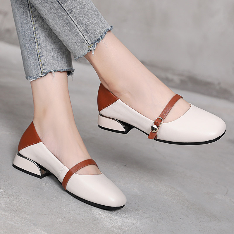 真皮软底单鞋女夏季玛丽珍珠春秋女士皮鞋百搭浅口女鞋大码41-43
