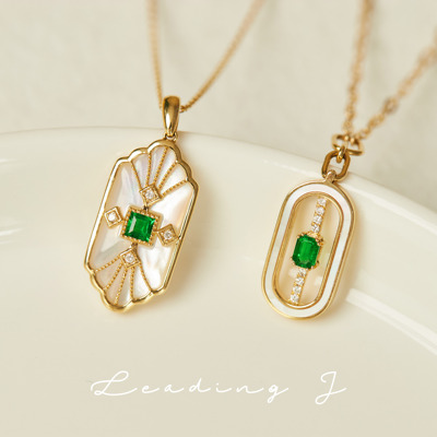 高级珠宝18k金天然祖母绿吊坠女18k金女彩色宝石镶嵌钻石项链定制_双