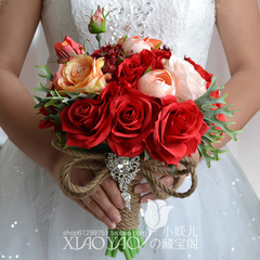 永恒的爱情 韩式新娘手捧花大红仿真绢花玫瑰手抛花结婚照手捧花
