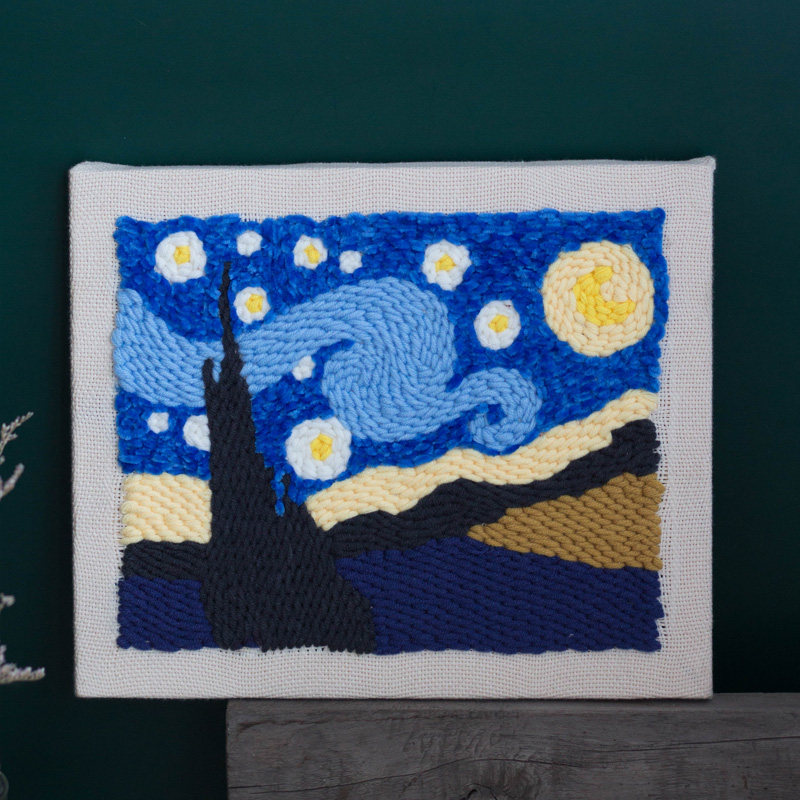 梵高星空俄罗斯戳戳绣punch解压自己手工diy刺绣材料包初学者小白