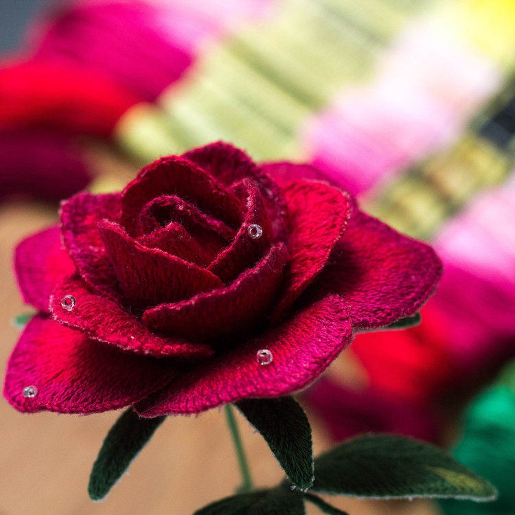 珠绣材料包_欧式法式diy珠绣红玫瑰花马蹄莲立体刺绣材料包刺绣手工自