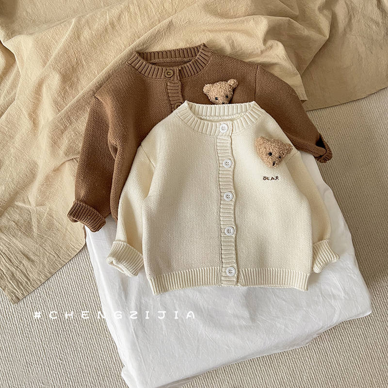 婴儿衣服长袖针织开衫爆款秋季男女宝宝纯色百搭毛衣外套幼儿上衣