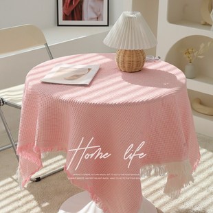 圆桌布咖啡桌茶几简约风餐台布氛围感轻奢高级感纯色法式棉麻桌布
