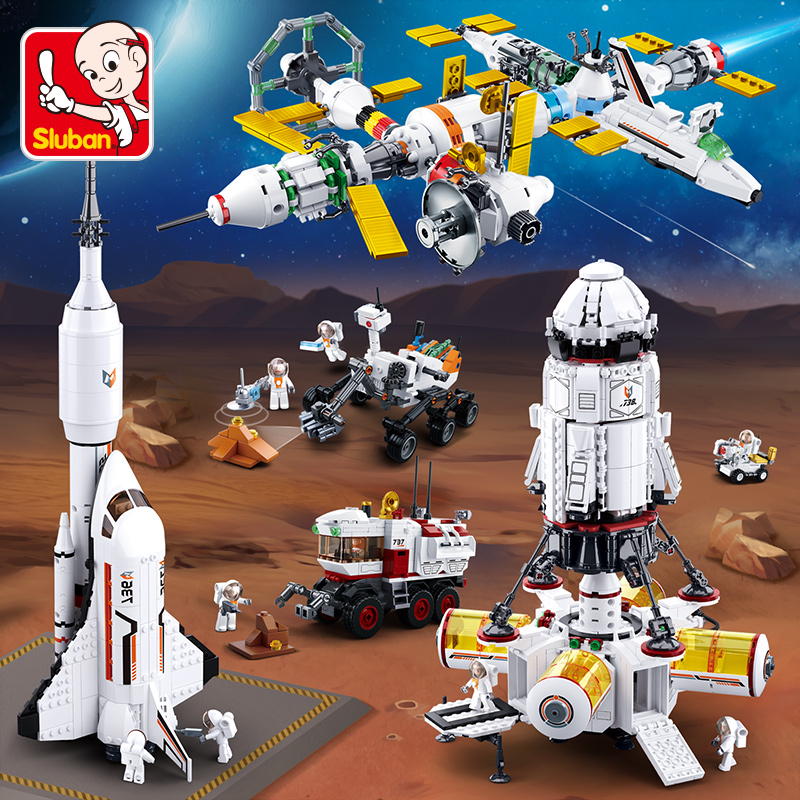 小鲁班拼装积木国际空间站太空火箭军事儿童男孩益智玩具模型