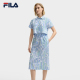 FILA Emerald斐乐女子梭织连衣裙2025夏季新款休闲满印翻领衬衫裙
