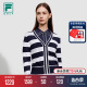 FILA 斐乐官方女士编织外套2024夏新款高尔夫运动条纹V领毛衣开衫