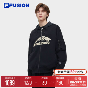 FILA FUSION斐乐潮牌情侣连帽外套卫衣2024春季新款宽松上衣男女