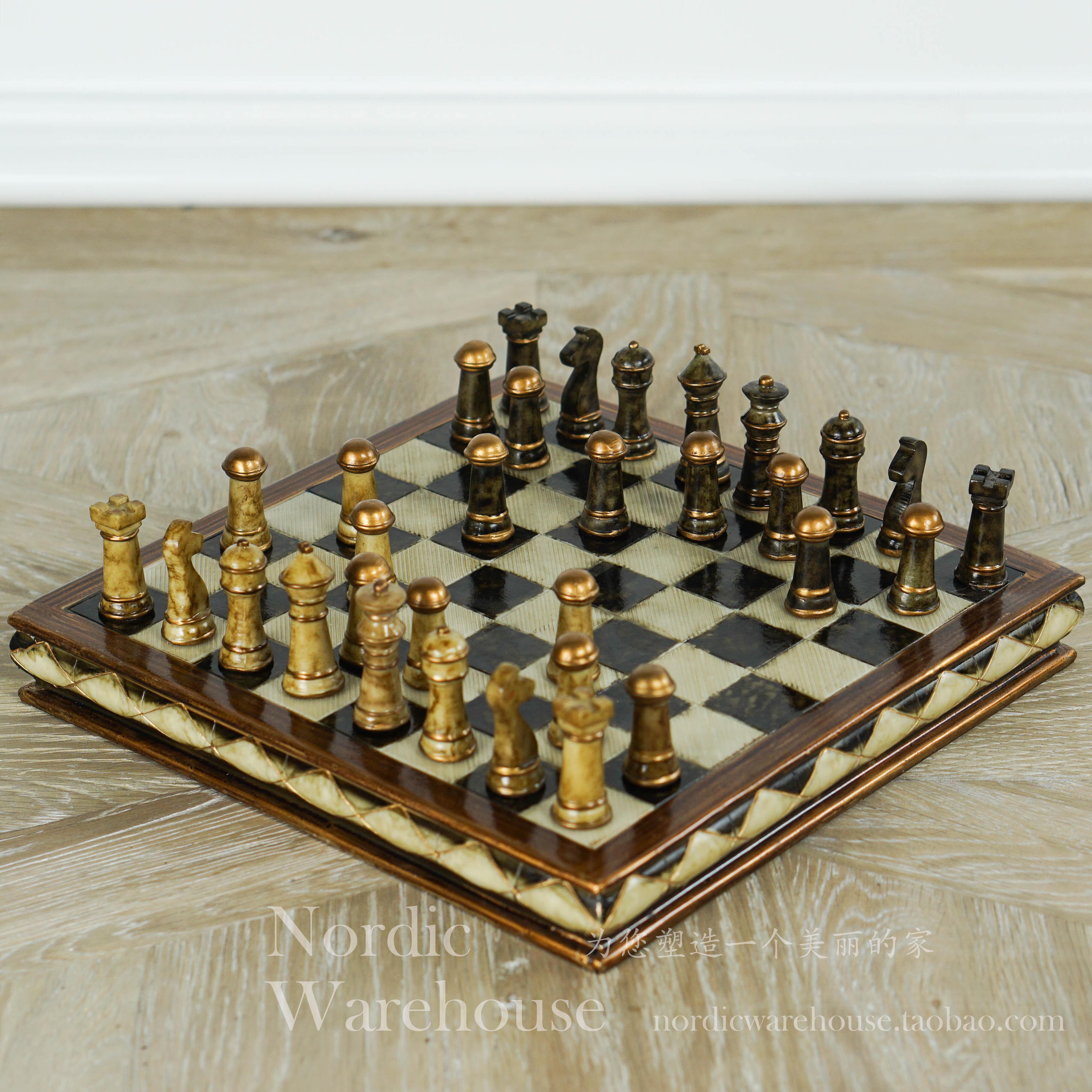 进口国际象棋树脂摆件 美式乡村复古家居桌面摆设饰品 创意礼物