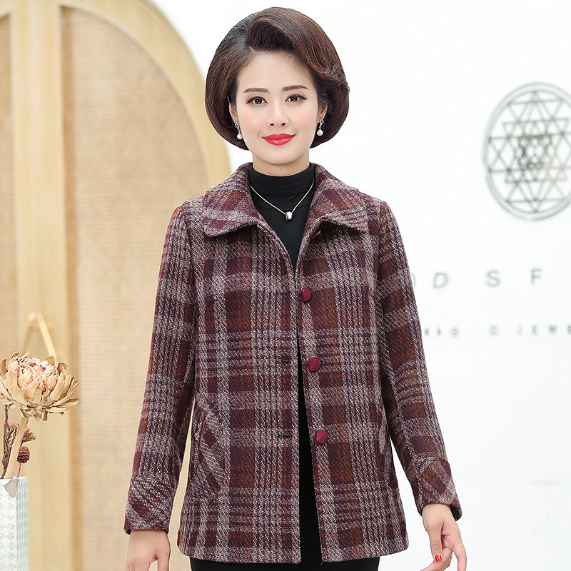 中老年妈妈春秋外套小个子短款女装格子褂子奶奶60岁50薄款上衣服
