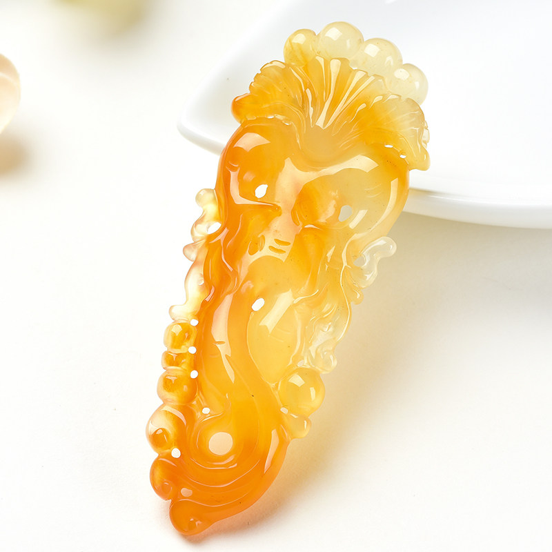 st3144 天然黄龙玉明黄凤凰如意吊坠23.32g