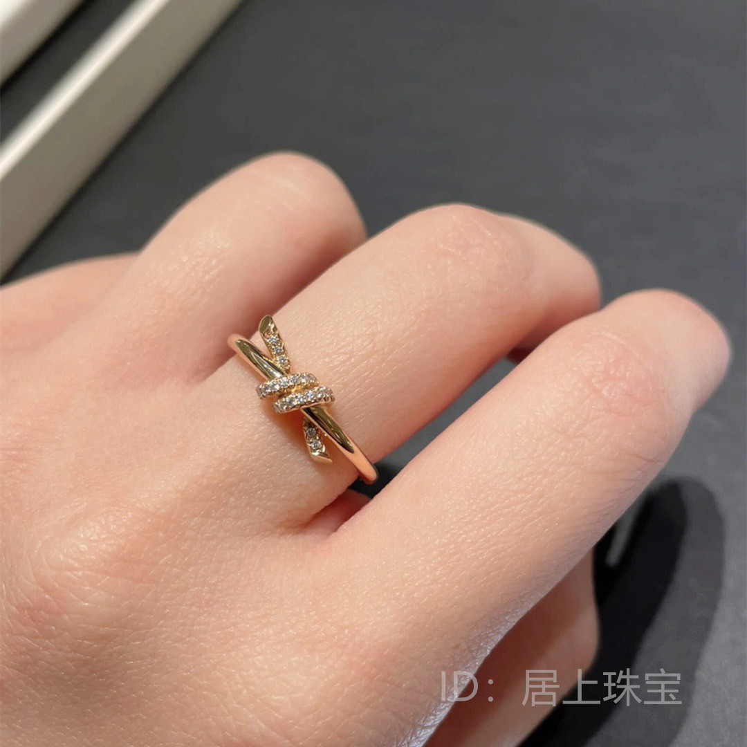 18K玫瑰金幸运绳结镶嵌钻石戒指扭绳满钻结婚对戒白金黄金婚戒750