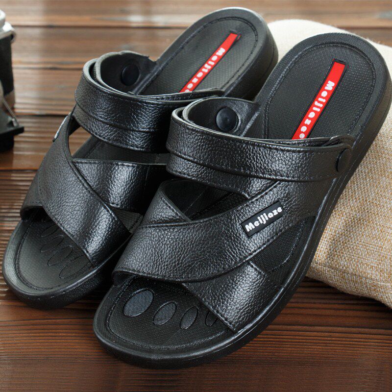 夏季男士皮凉鞋平跟透气沙滩鞋男休闲时尚镂空露趾两用凉拖鞋韩版