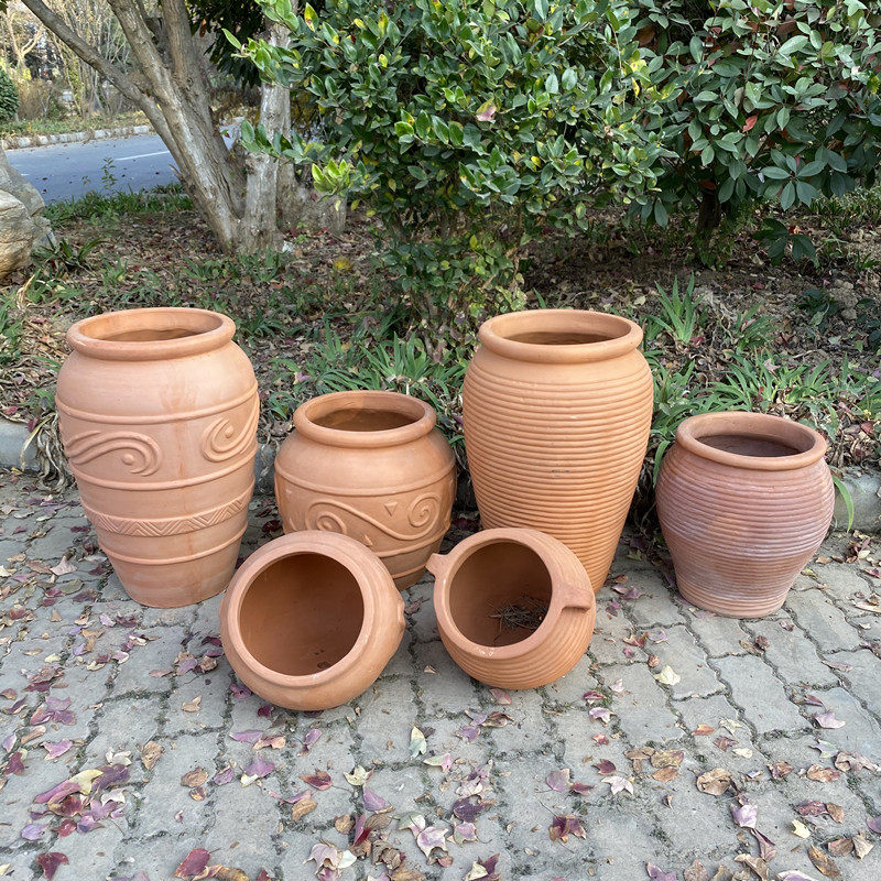 景观园艺红陶庭院阳台红泥花盆花盘欧式素烧透气组合陶罐粗陶包邮