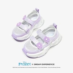 迪士尼女童透气单网鞋2024新款夏季运动凉鞋儿童框子大网眼鞋子