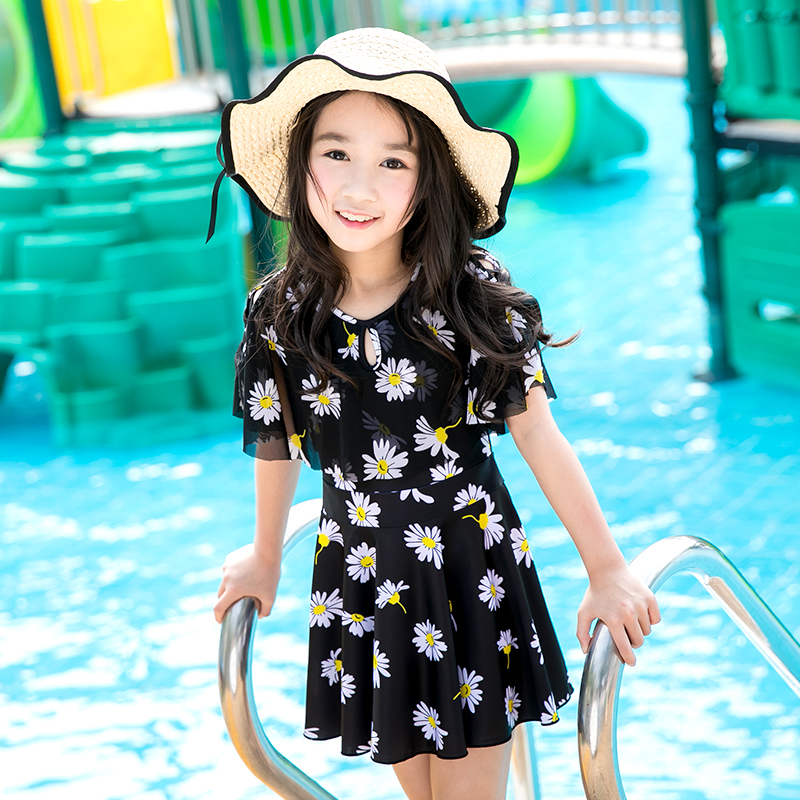 兒童泳衣女童連體裙式中大童遊泳衣公主韓國可愛女孩泳裝親子款