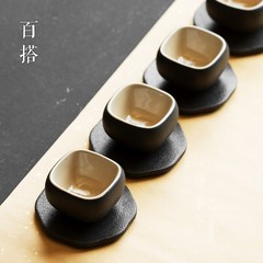 双层陶瓷杯 黑釉茶杯 日式粗陶茶杯 手工茶杯