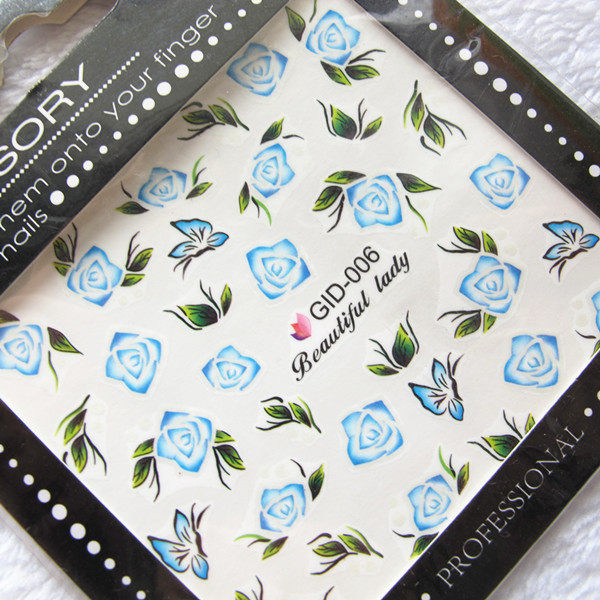 美甲水印夜光贴纸贴花水转印贴片指甲油光疗配件饰品花蝴蝶结gid