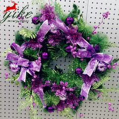 亿柯圣诞 圣诞嘉年华 60cm紫色蝴蝶结花环 圣诞节酒店装饰品