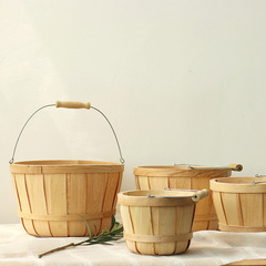 肆月 创意日式木片可提手篮子 面包水果点心木片篮子 面包蔬菜篮