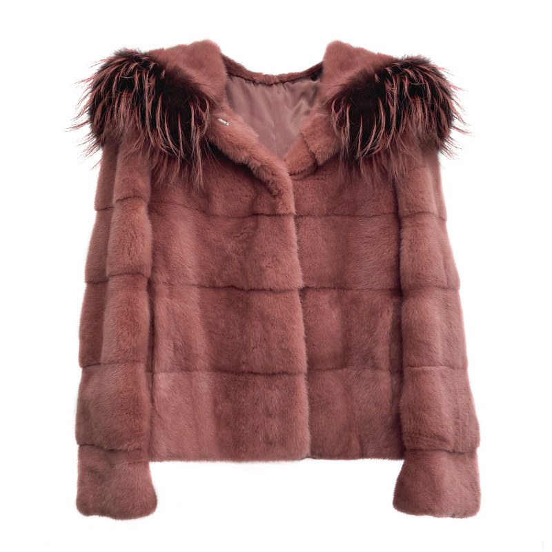 lolo皮草 2020进口貂皮大衣jm539狐狸帽边连帽水貂皮草外套女