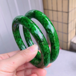 天然玉石铁龙生翡翠玉手镯a货满绿辣绿帝王绿老干青圆条飘花福镯