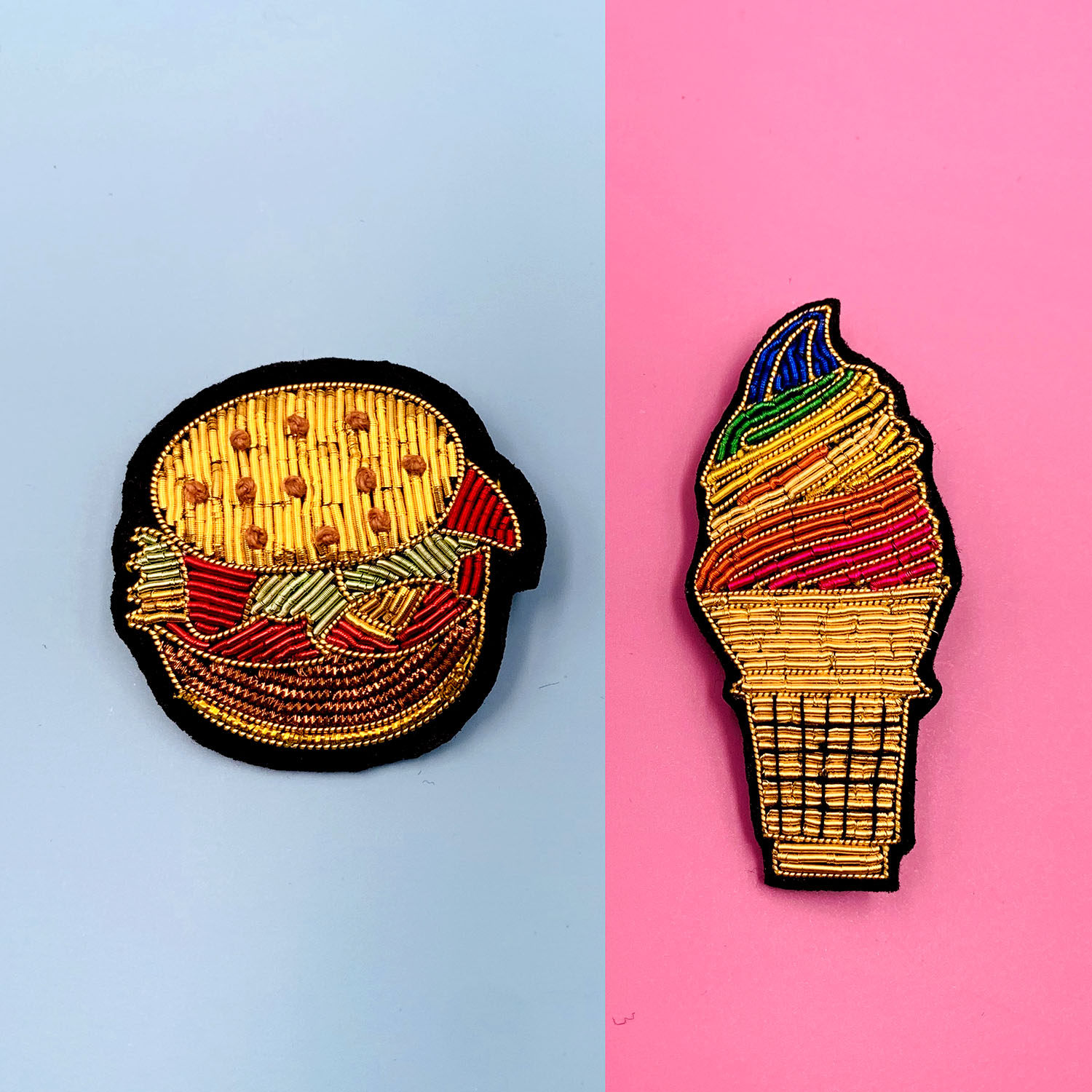 alicestudio手工金属丝刺绣创意美食汉堡圣代冰淇淋胸针领针徽章