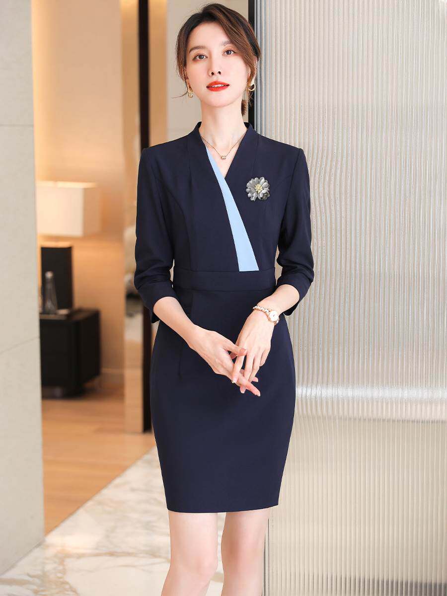 诗璐雅时尚ol高端职业装连衣裙夏珠宝店售楼部美容工作服空姐制服