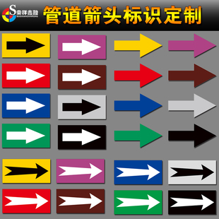 10张箭头指示贴反光膜管道流向标识工业化工管路标签管道介质自来水进回水冷热水压缩空气蒸气消防喷淋管标示