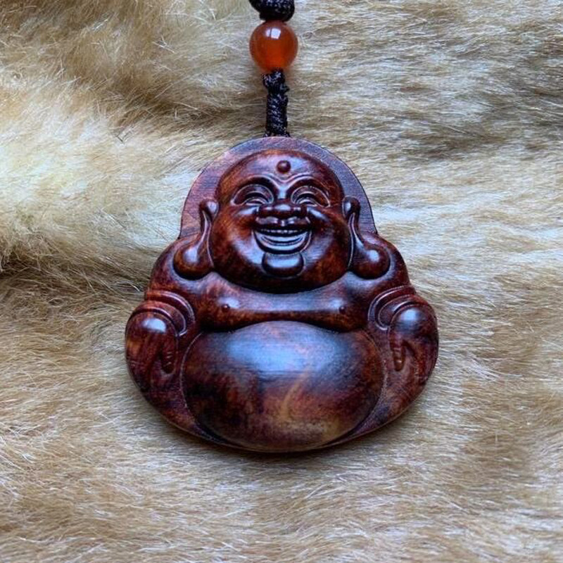 海南黄花梨木佛吊坠弥勒佛挂件女款红木挂坠佩饰礼物笑佛木雕项链