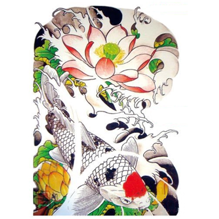 一折纹身秀_[贴秀工坊]一次性纹身贴纸半甲半臂系列pc002鱼与荷花优惠