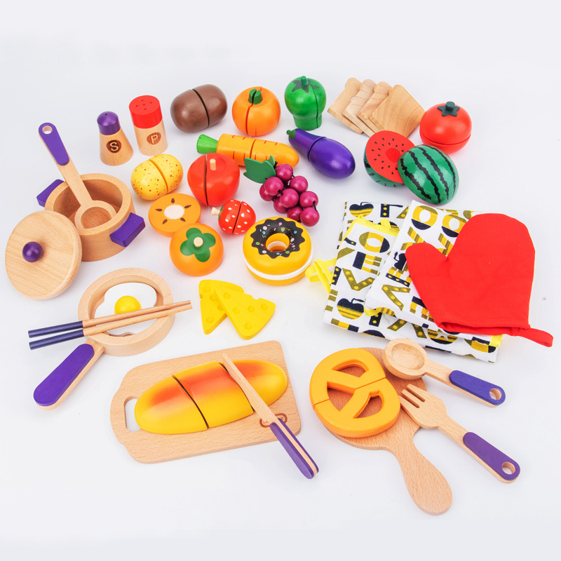 儿童木制厨房玩具实木仿真食物切切乐切水果蔬菜过家家木质组合