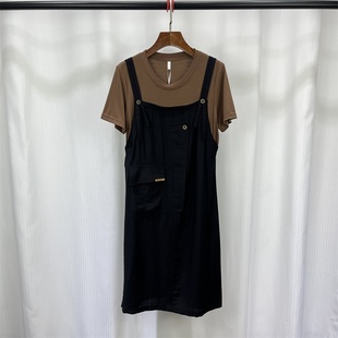 韩版假两件背带裙女2024夏季新款小个子洋气减龄遮肚中长款连衣裙