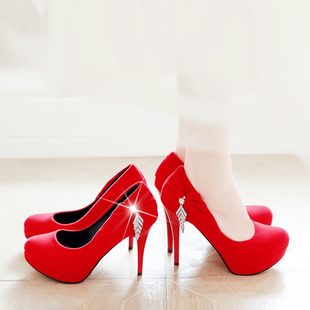 ferragamo蝴蝶結鞋 夏季紅色結婚鞋細跟超高跟防水臺女鞋性感蝴蝶結新娘鞋大小碼單鞋 ferragamo鞋