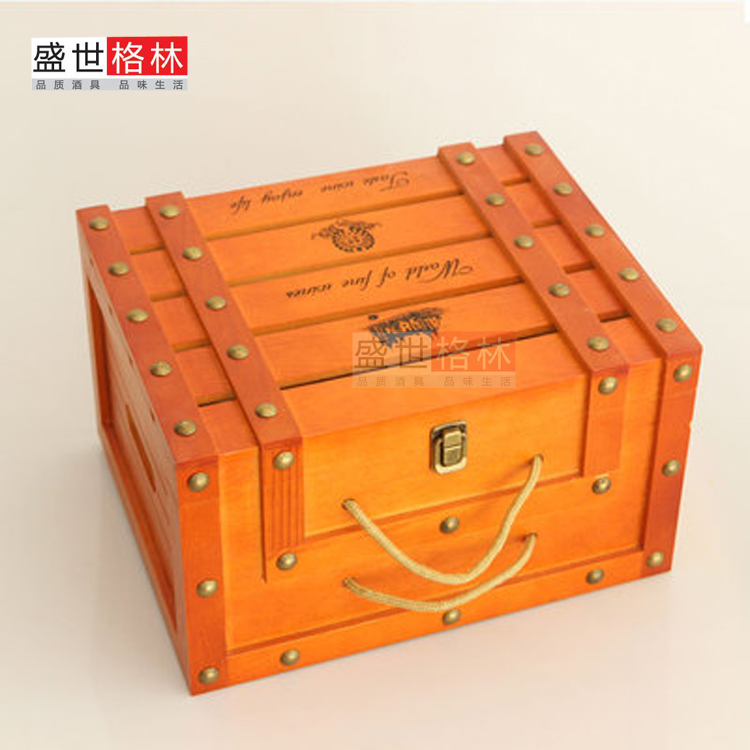 高档喷漆红酒盒木箱六支装礼盒葡萄酒盒酒6只装包装红酒的木盒子