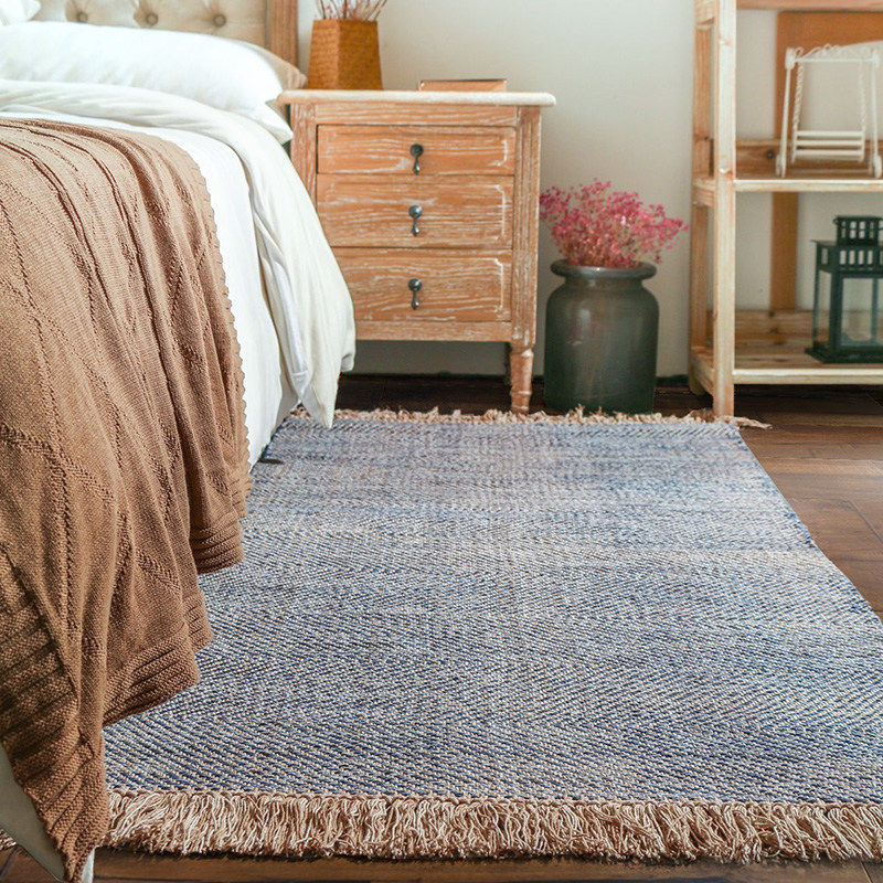 仿棉麻卧室地毯 床边床尾可机洗地垫 长条北欧艺术小客厅水洗脚垫