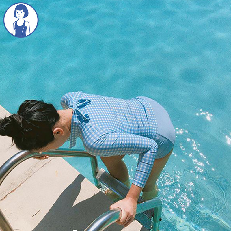 日系加大软妹超仙连体裙式泳衣女甜美蝴蝶结高腰显瘦少女学生泳装