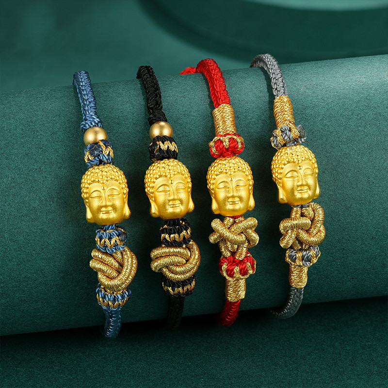 999足金佛头黄金手链本命年红手绳双面佛纯金转运珠送女友送妈妈